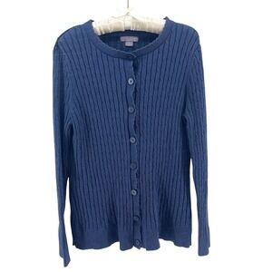 Laura Scott Cable Knit Cardigan Sweater Womens XLP Blue Scalloped Ribbed Capsule